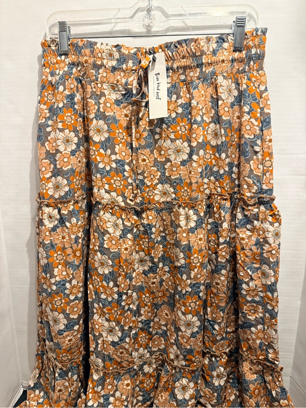 Three Bird Nest Tiered Floral Maxi Skirt in Rust, Teal, Cream